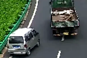 面包车高速公路倒车，吓坏后方货车司机