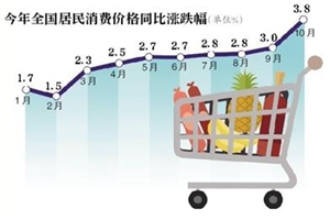 10月份全国CPI同比涨3.8% 猪肉价格是拉动CPI主要因素