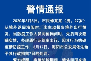 又一个境外回山东隐瞒的！拘留！