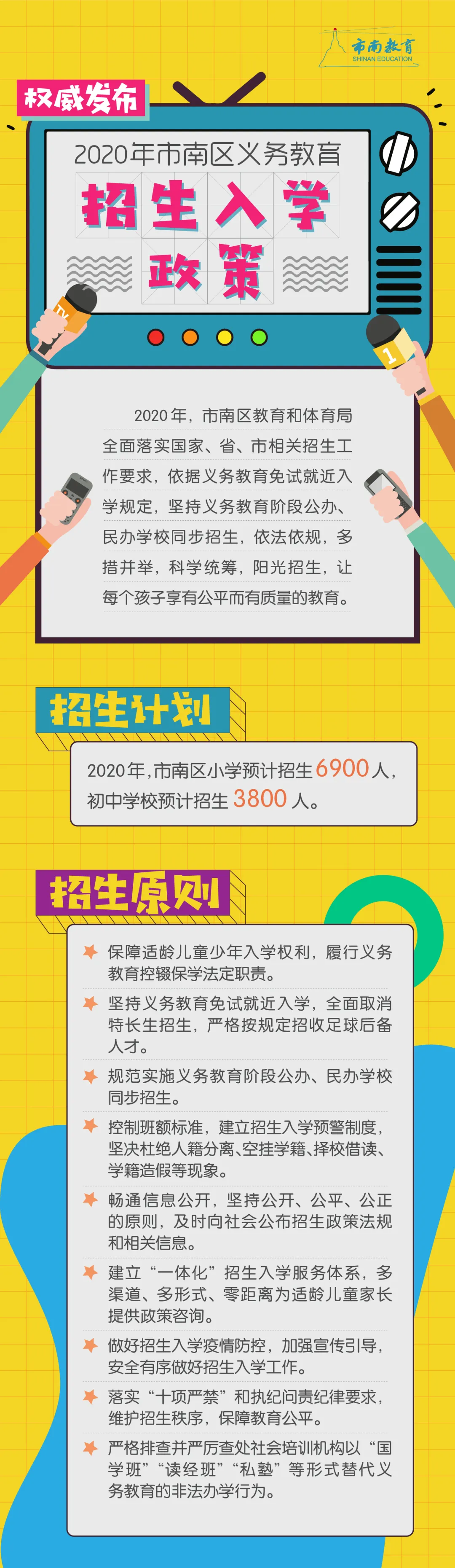 市南市南区公布义务教育招生政策！公民同招办法确定！