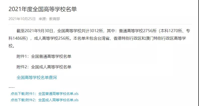 3012所！最新全国高校名单发布！